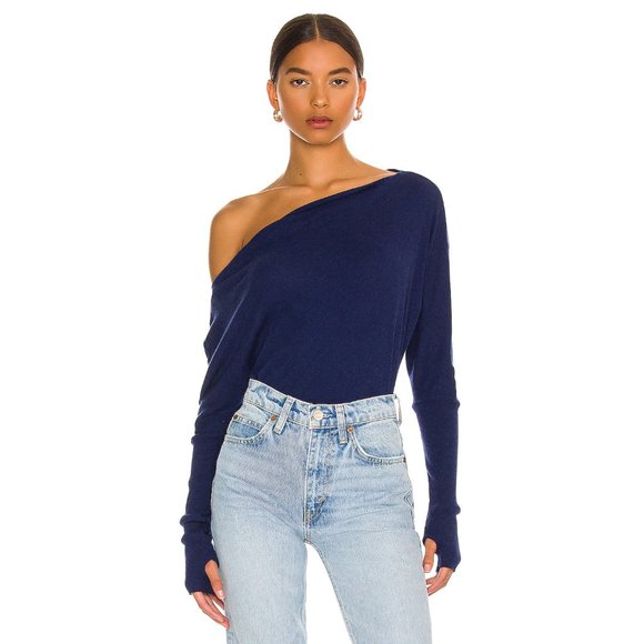 Enza Costa Dresses & Skirts - Enza Costa Cashmere Cuffed Off the Shoulder Long Sleeve in French Navy